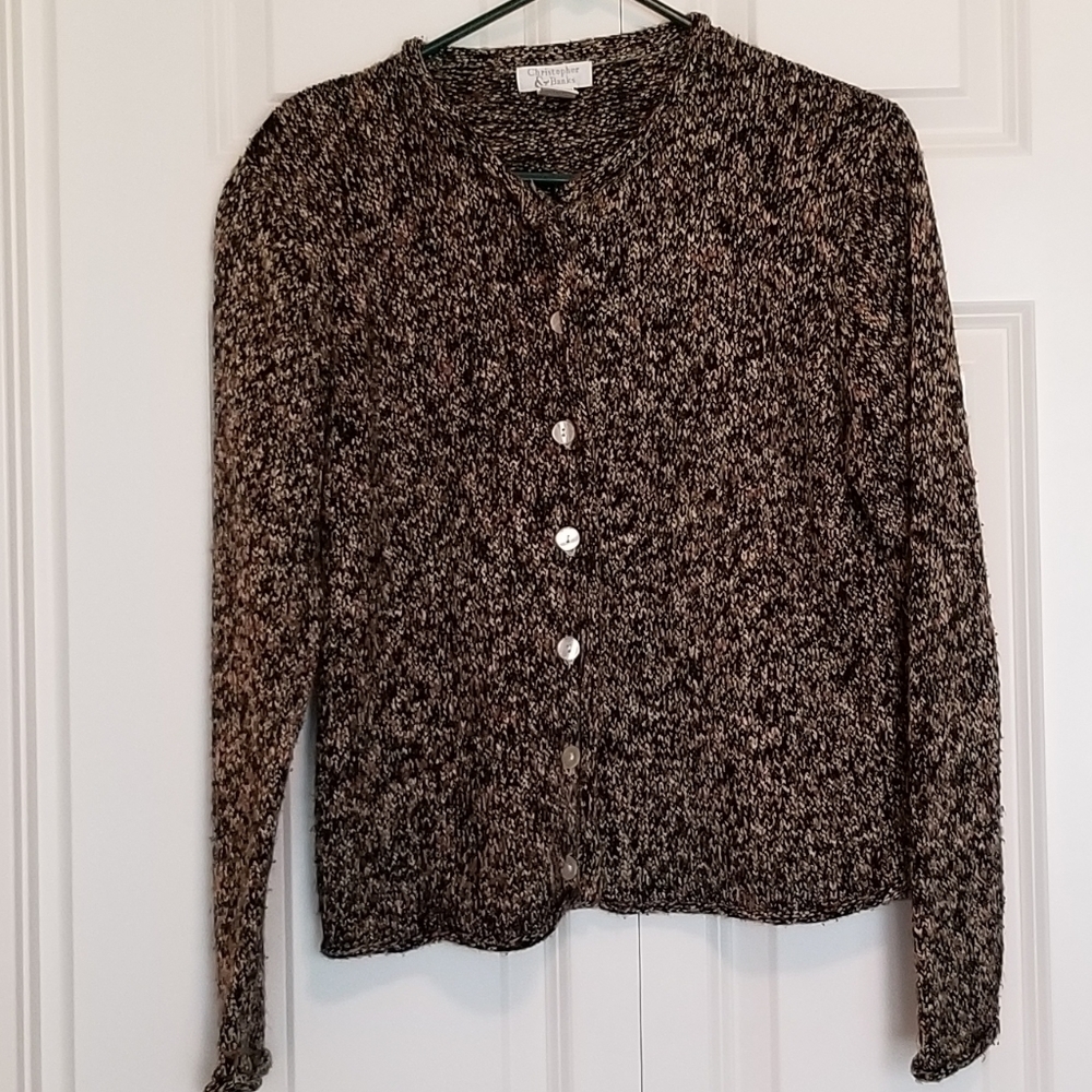 C. Banks tan & black cardigan sweater SZ Small